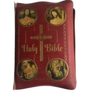 Vintage 1951 The Holy Bible Papal Edition The Catholic Press Inc. Red Leather